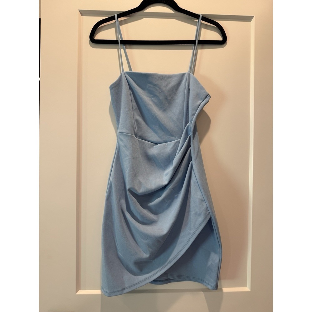 Women's Blue Solid Bodycon Mini Dress Size 2 Sleeveless Square Neck Strappy